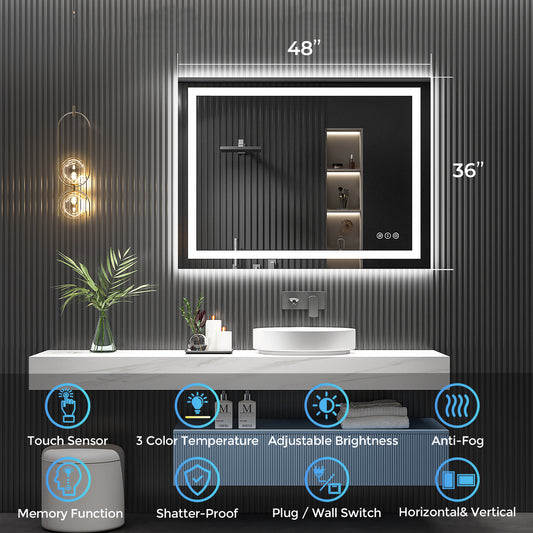 2022 Collection Backlit + Frontlit LED Mirror for Bathroom 48 x 36 Inch