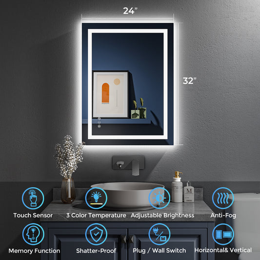 2022 Collection Backlit + Front-Lighted LED Mirror for Bathroom 24 x 32 Inch