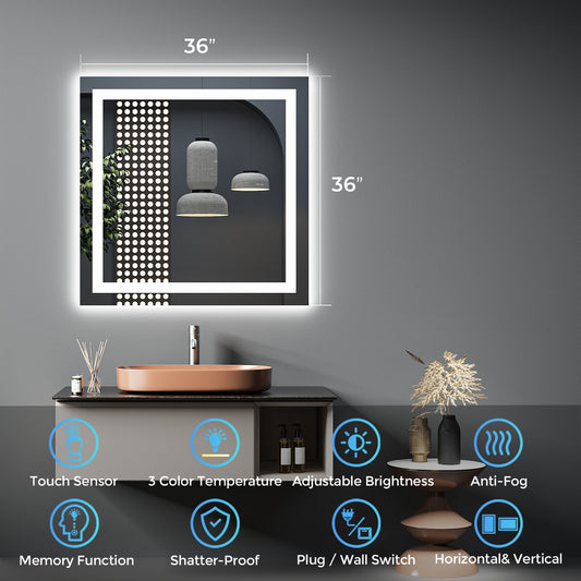 2022 Collection Backlit + Front-Lighted LED Mirror for Bathroom 36 x 36 Inch