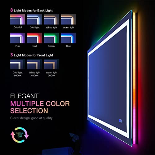 Awandee Home LED Bathroom Mirror with Colorful Lights 40 X 32 inch