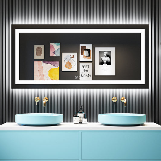 2022 Collection  Backlit + Frontlit LED Mirror for Bathroom 60  x 28 Inch