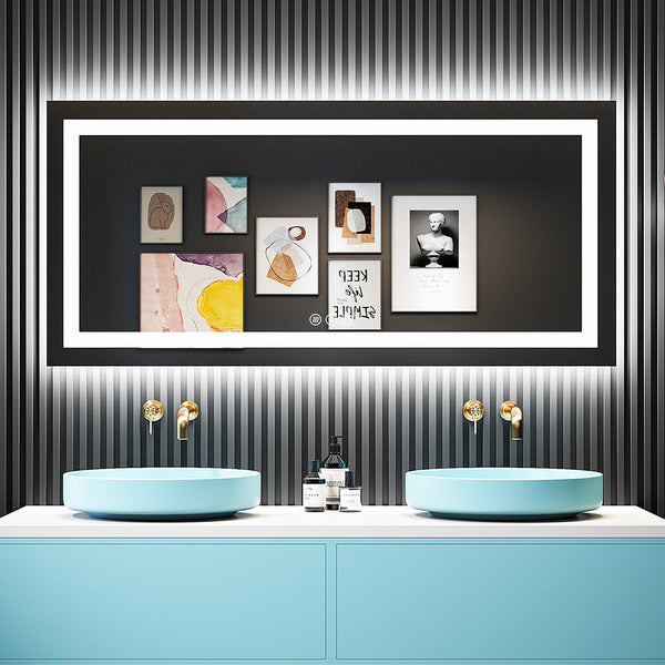2022 Collection  Backlit + Frontlit LED Mirror for Bathroom 60  x 28 Inch