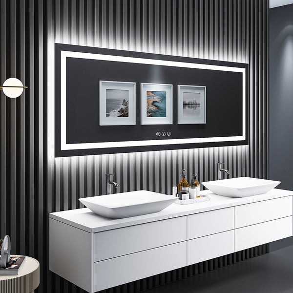 2022 Collection Backlit + Frontlit LED Mirror for Bathroom 84 x 32 Inch