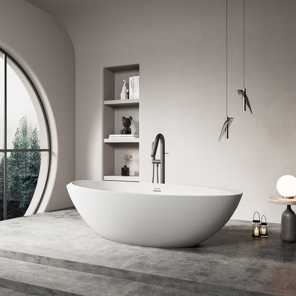 Corian Freestanding Bathtub Elegant Oval Shape Matt White