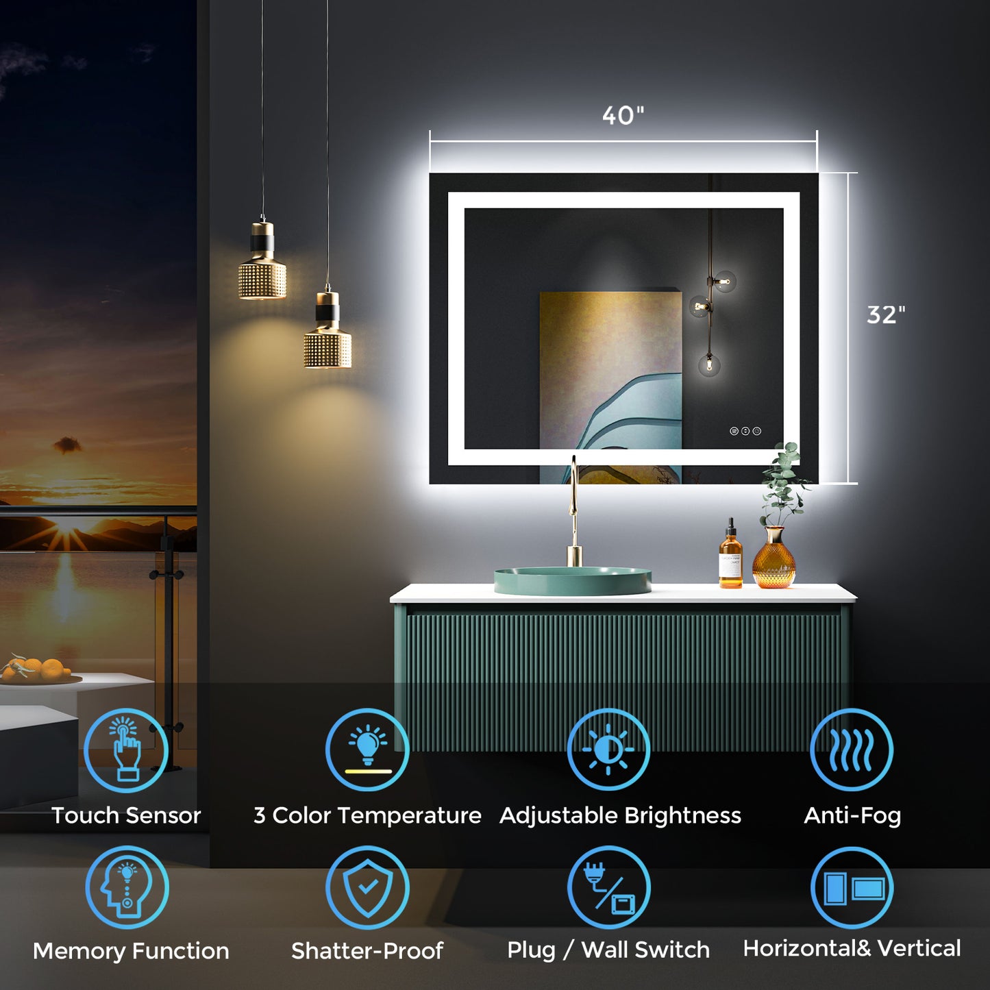 2022 Collection Backlit + Front Lighted Vanity Mirror for Bathroom 40 x 32 Inch