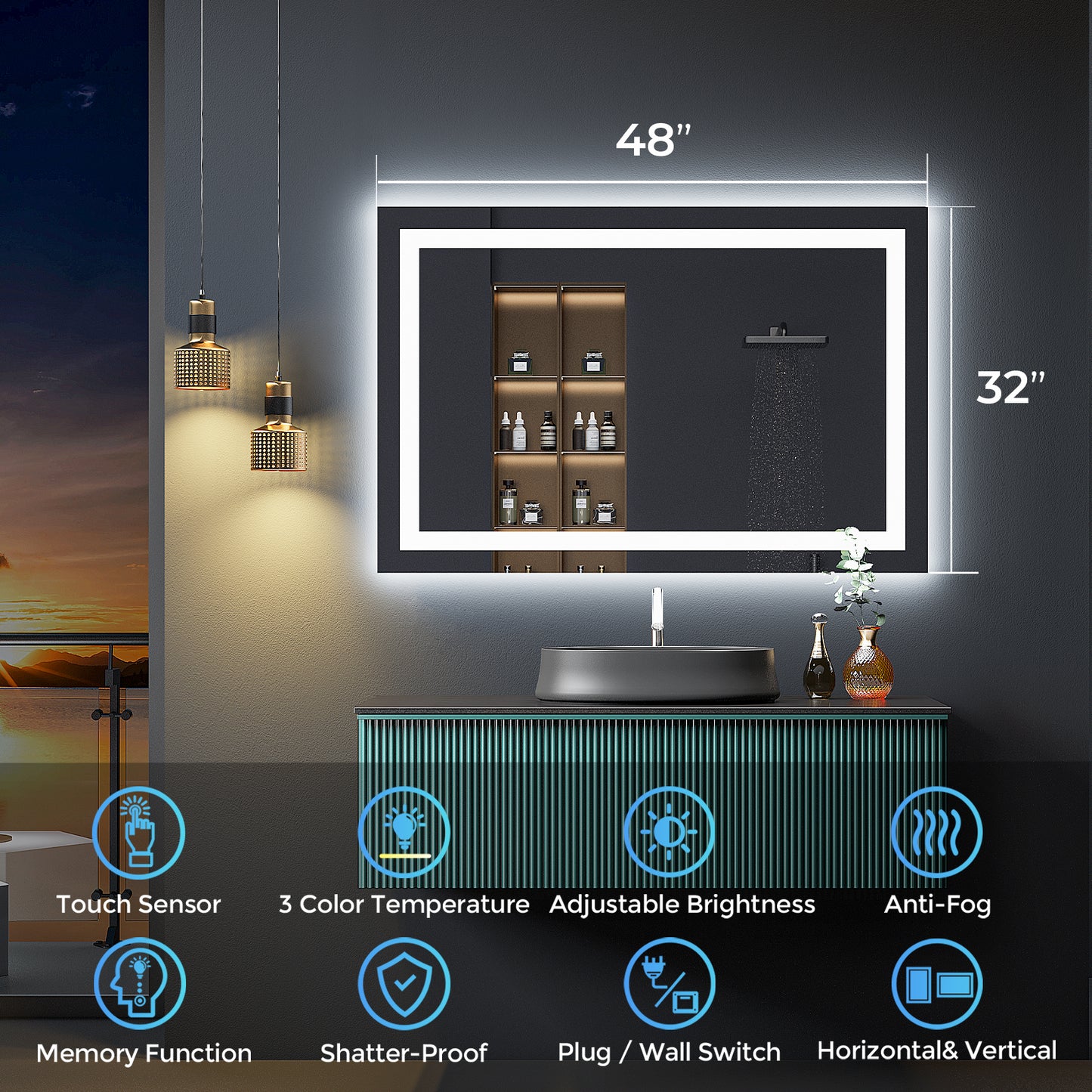 2022 Collection Backlit + Frontlit LED Mirror for Bathroom 48 x 32 Inch