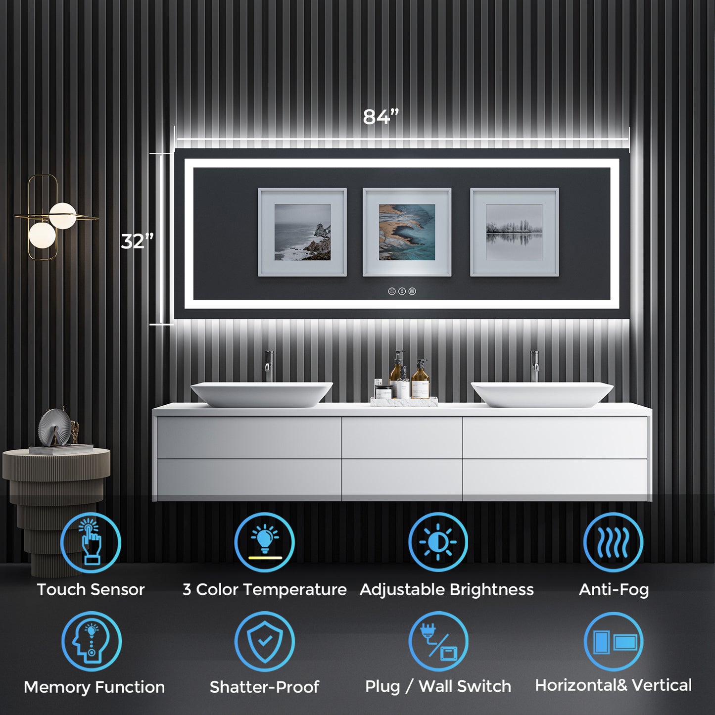 2022 Collection Backlit + Frontlit LED Mirror for Bathroom 84 x 32 Inch