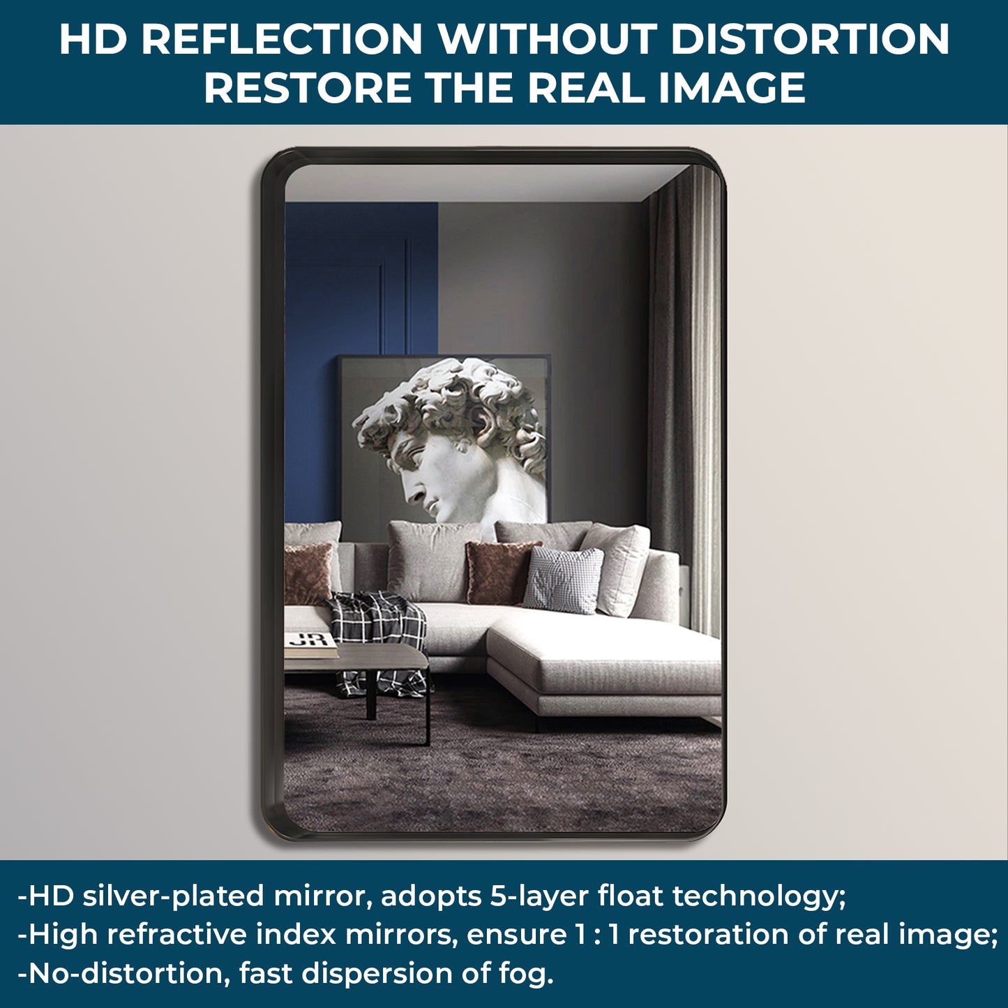 Awandee Home Black Metal Framed Bathroom Mirror for Wall 24 x 36 inch