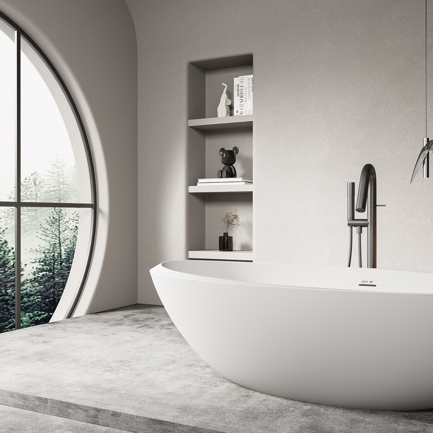 Corian Freestanding Bathtub Elegant Oval Shape Matt White