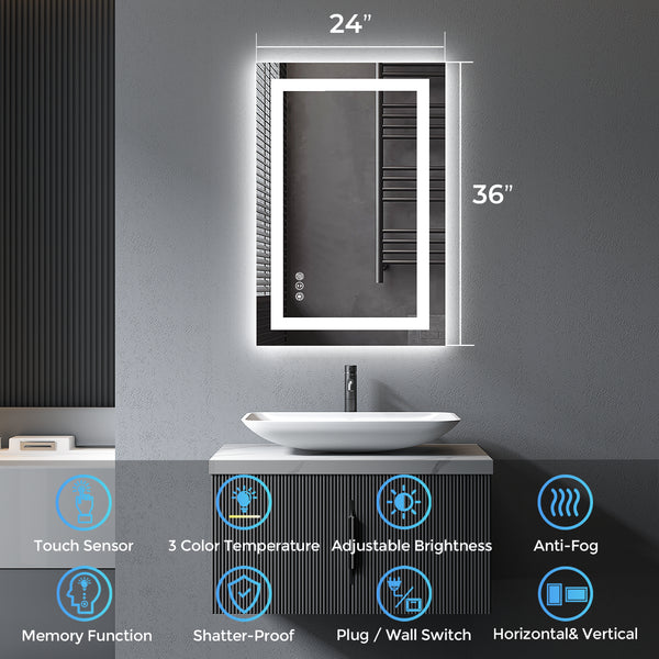2022 Collection  Backlit + Front-Lighted LED Mirror for Bathroom 24 x 36 Inch