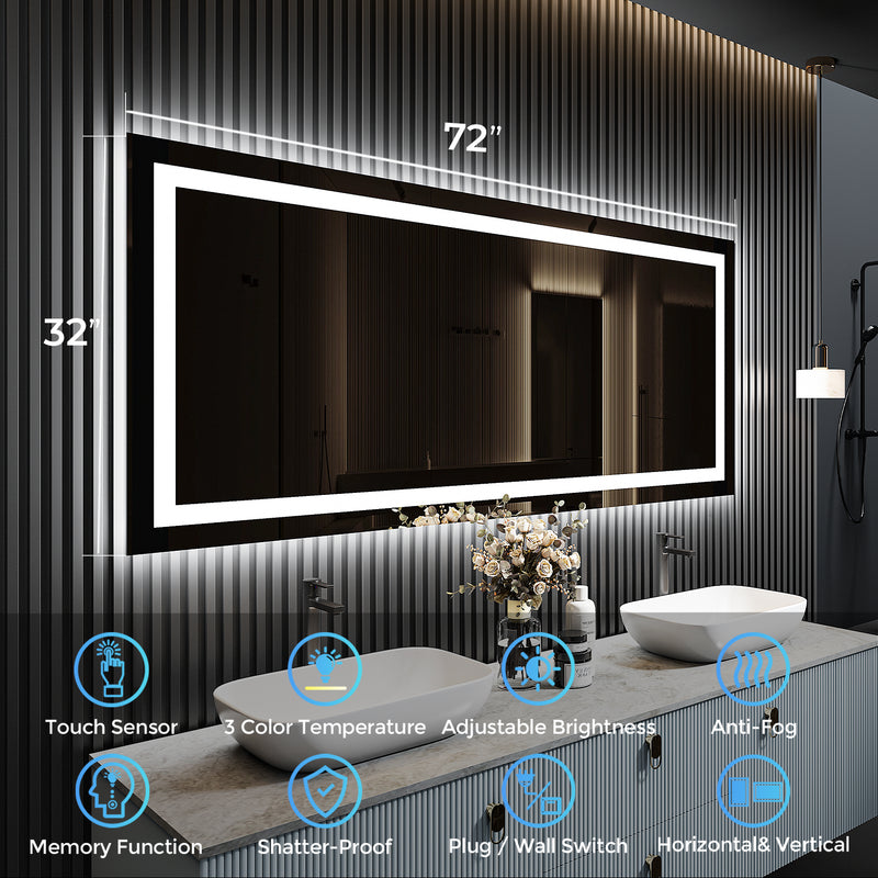 2022 Collection  Backlit + Frontlit LED Mirror for Bathroom 72 x 32 Inch