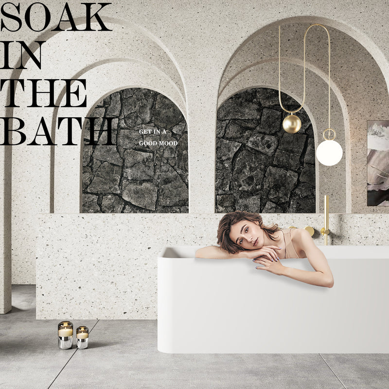 Corian Freestanding Bathtub Rectangular Shape Matt White