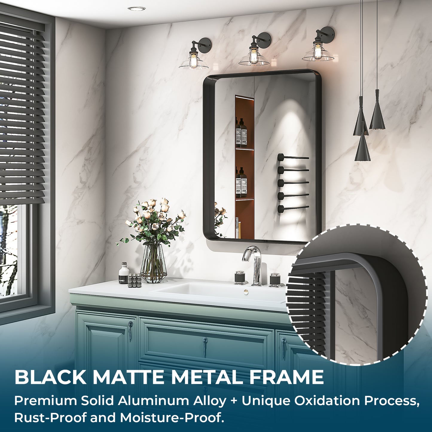 Awandee Home Black Metal Framed Bathroom Mirror for Wall 22 x 30 inch