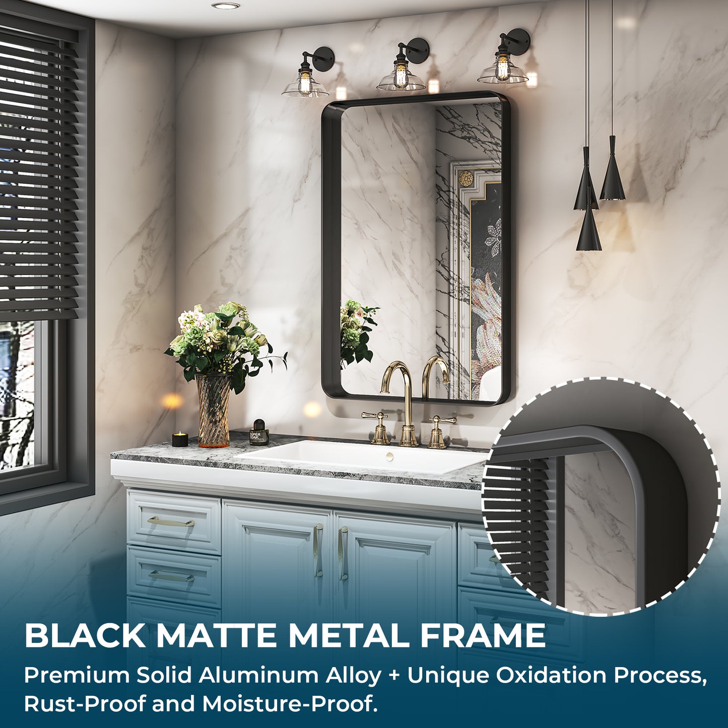 Awandee Home Black Metal Framed Bathroom Mirror for Wall 24 x 36 inch