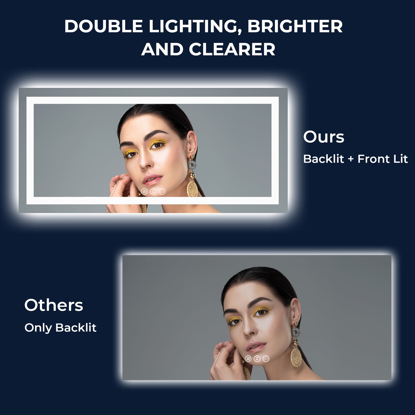 2022 Collection  Backlit + Frontlit LED Mirror for Bathroom 60  x 28 Inch