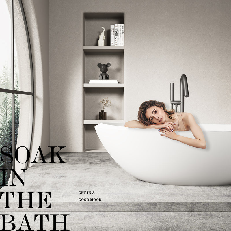 Corian Freestanding Bathtub Elegant Oval Shape Matt White
