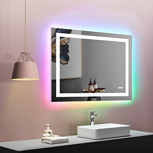 Awandee Home LED Bathroom Mirror with Colorful Lights 40 X 32 inch