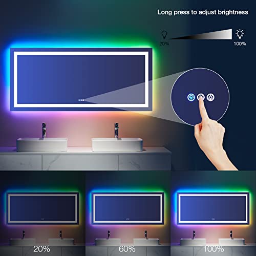 Awandee Home LED Bathroom Mirror with Colorful Lights 72 X 32 inch