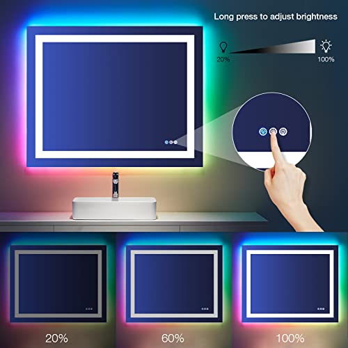 Awandee Home LED Bathroom Mirror with Colorful Lights 40 X 32 inch