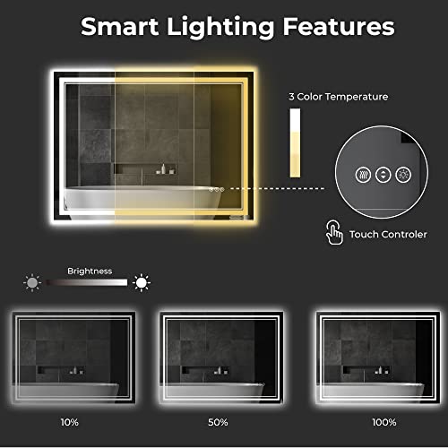 Awandee Home Backlit + Front Lighted Vanity Mirror for Bathroom 48 x 36 Inch