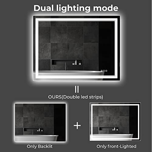 Awandee Home Backlit + Front Lighted Vanity Mirror for Bathroom 48 x 36 Inch