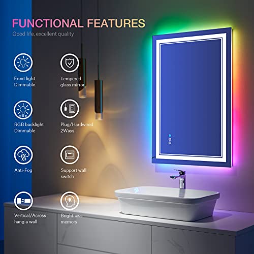 Awandee Home LED Bathroom Mirror RGB Color 36 x 24 inch