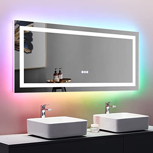 Awandee Home LED Bathroom Mirror with Colorful Lights 60 X 28 inch