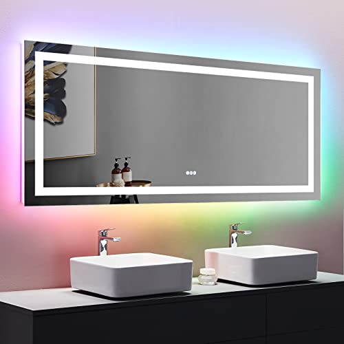 Awandee Home LED Bathroom Mirror with Colorful Lights 72 X 32 inch