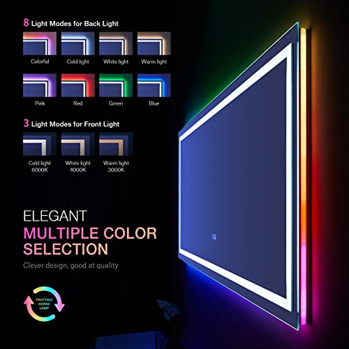 Awandee Home LED Bathroom Mirror with Colorful Lights 60 X 28 inch