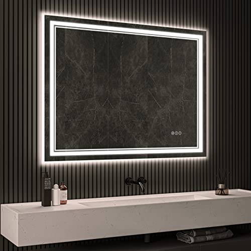 Awandee Home Backlit + Front Lighted Vanity Mirror for Bathroom 48 x 36 Inch