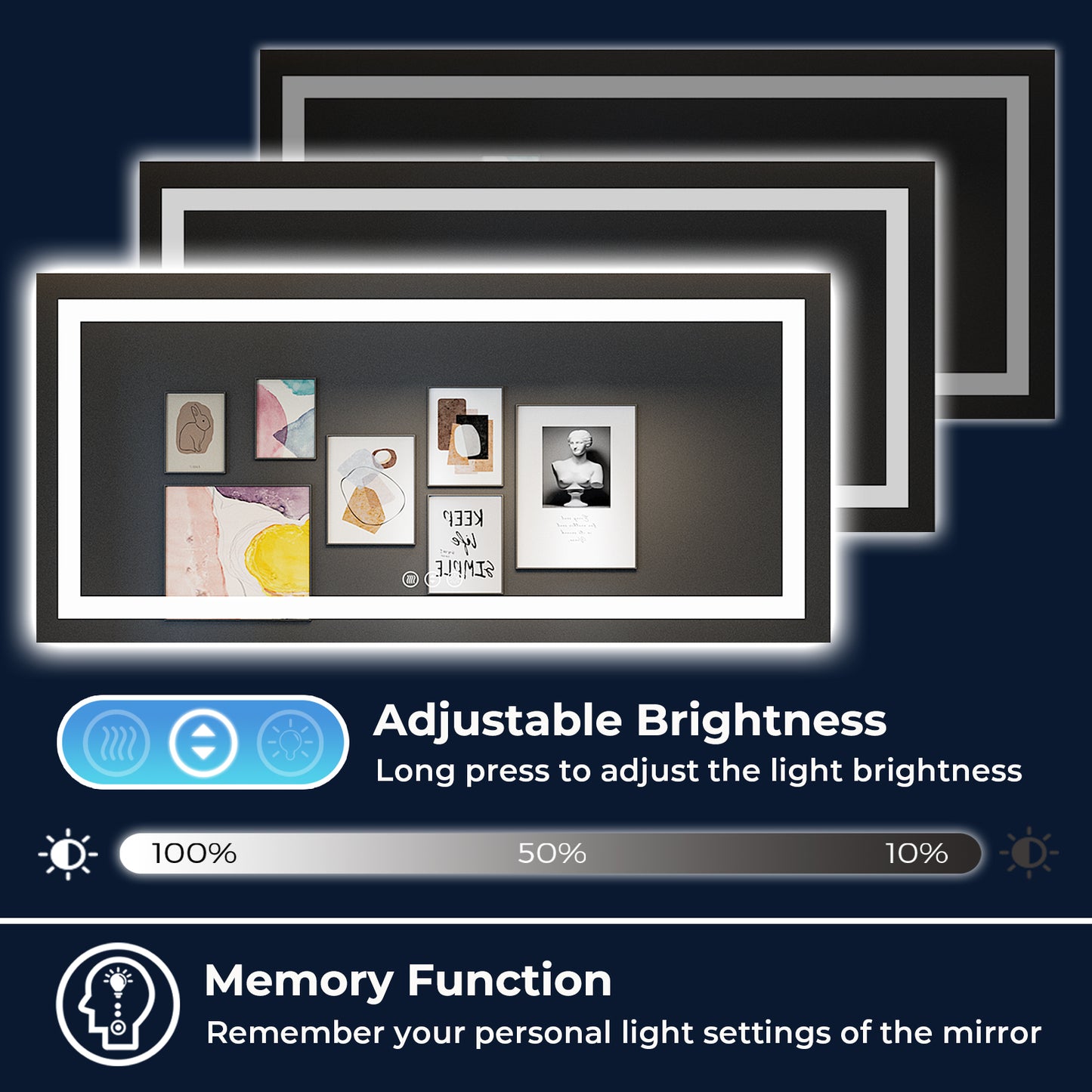 2022 Collection  Backlit + Frontlit LED Mirror for Bathroom 60  x 28 Inch