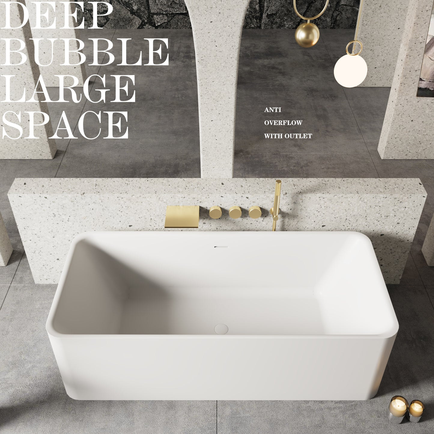 Corian Freestanding Bathtub Rectangular Shape Matt White
