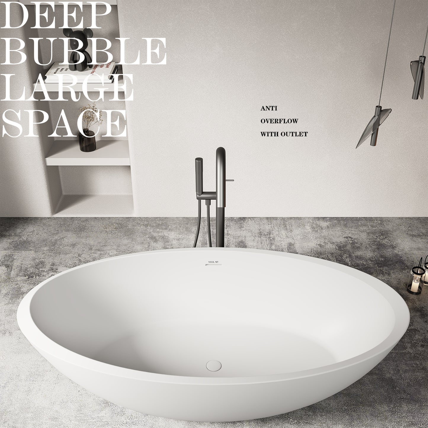 Corian Freestanding Bathtub Elegant Oval Shape Matt White