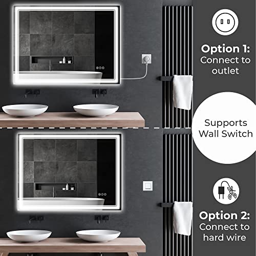 Awandee Home Backlit + Front Lighted Vanity Mirror for Bathroom 48 x 36 Inch