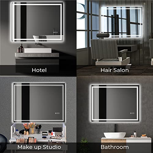 Awandee Home Backlit + Front Lighted Vanity Mirror for Bathroom 48 x 36 Inch