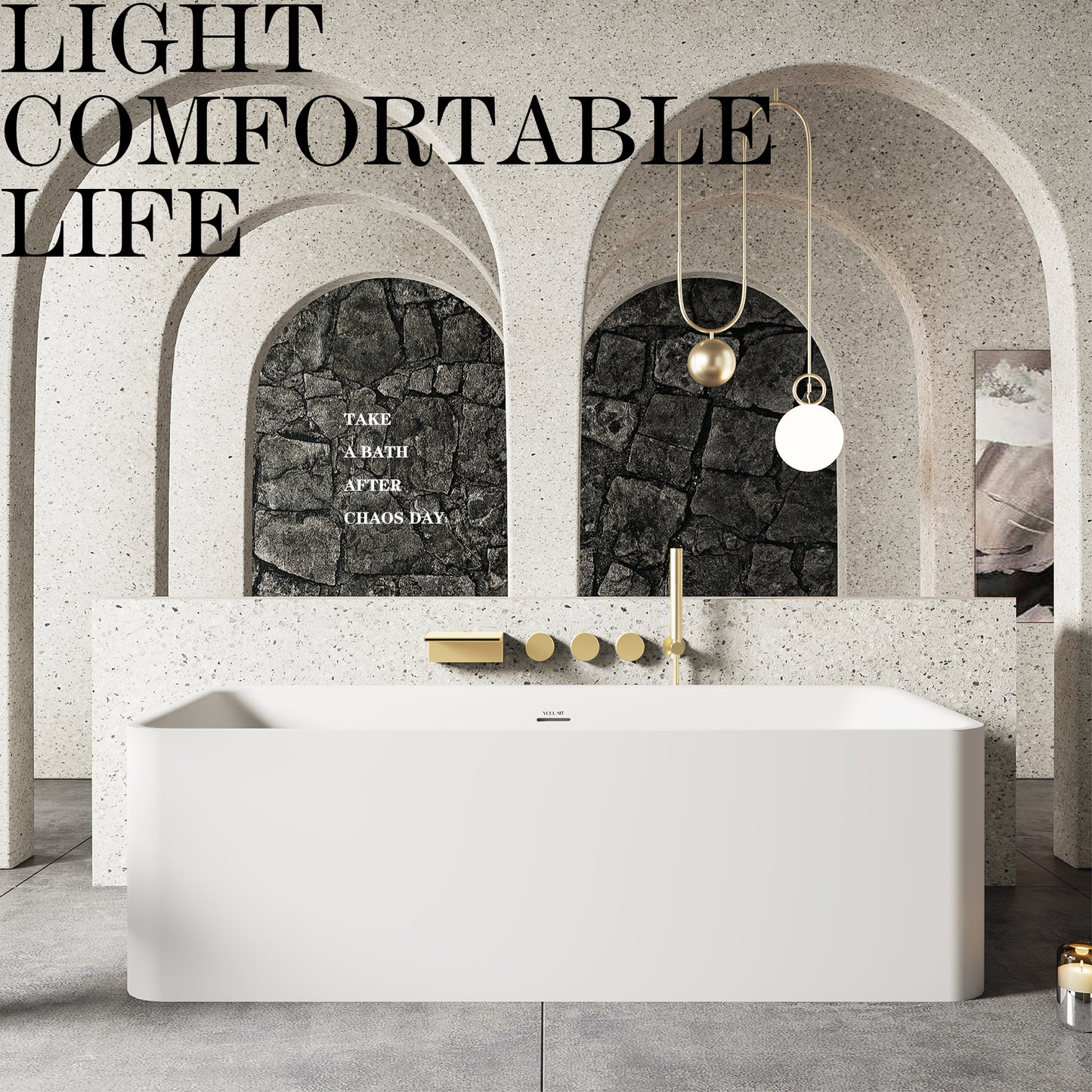 Corian Freestanding Bathtub Rectangular Shape Matt White