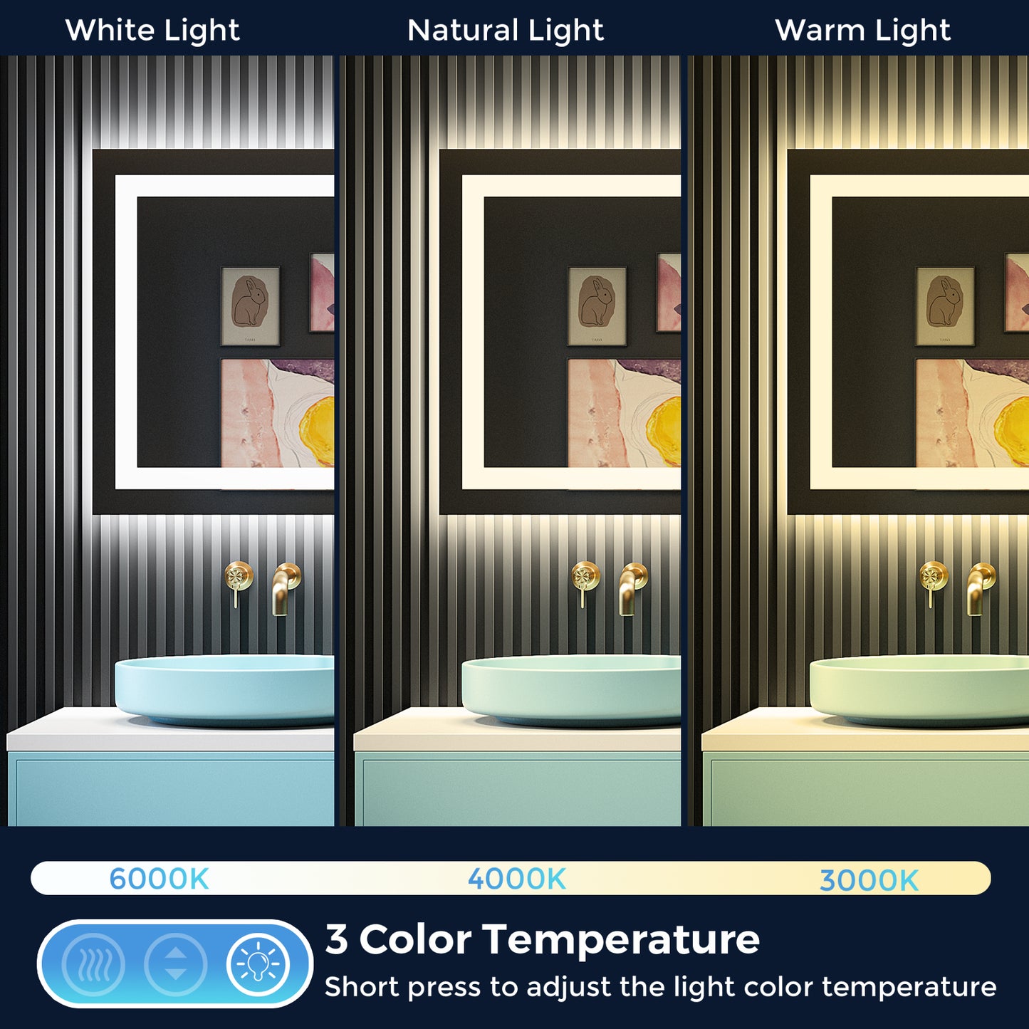 2022 Collection  Backlit + Frontlit LED Mirror for Bathroom 60  x 28 Inch