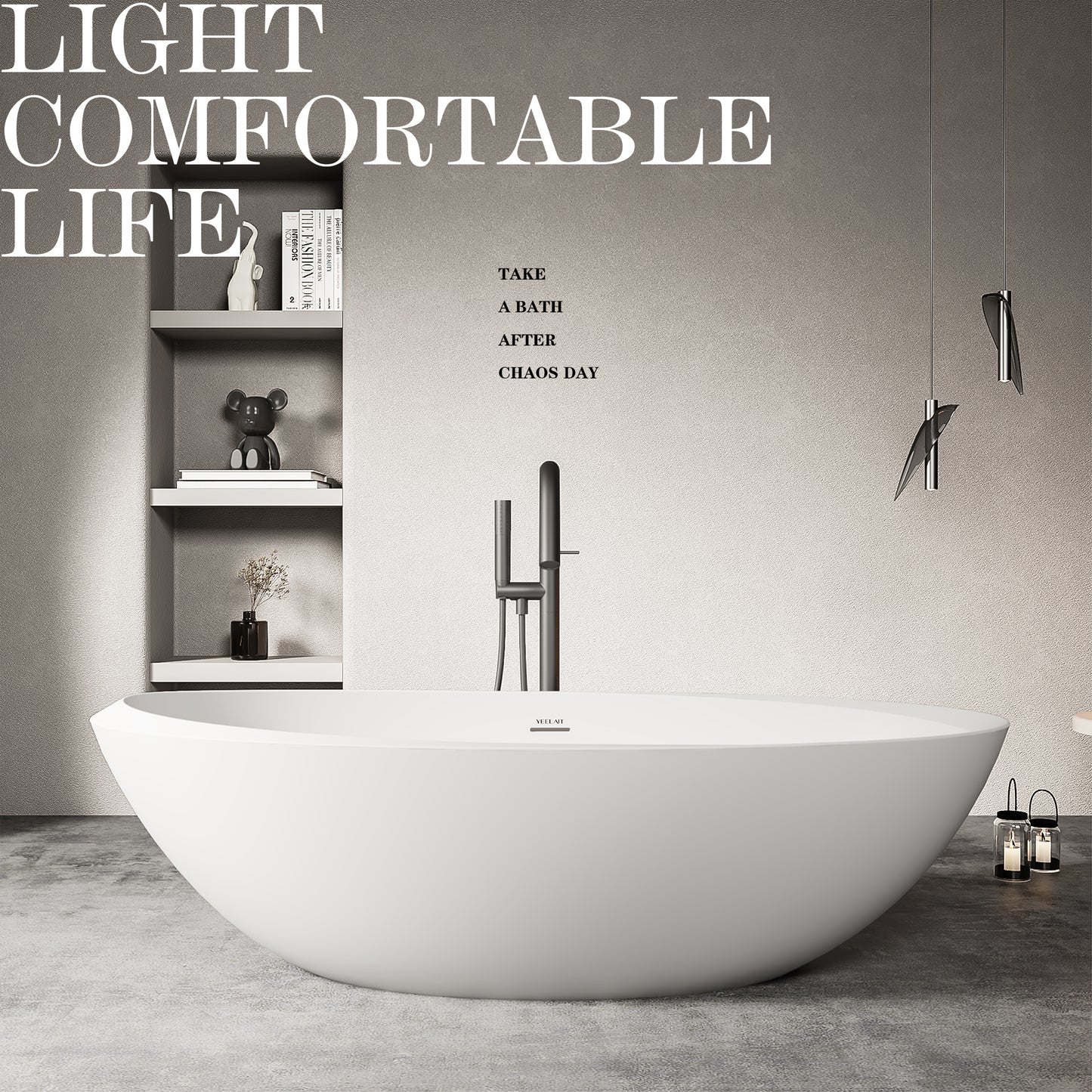Corian Freestanding Bathtub Elegant Oval Shape Matt White