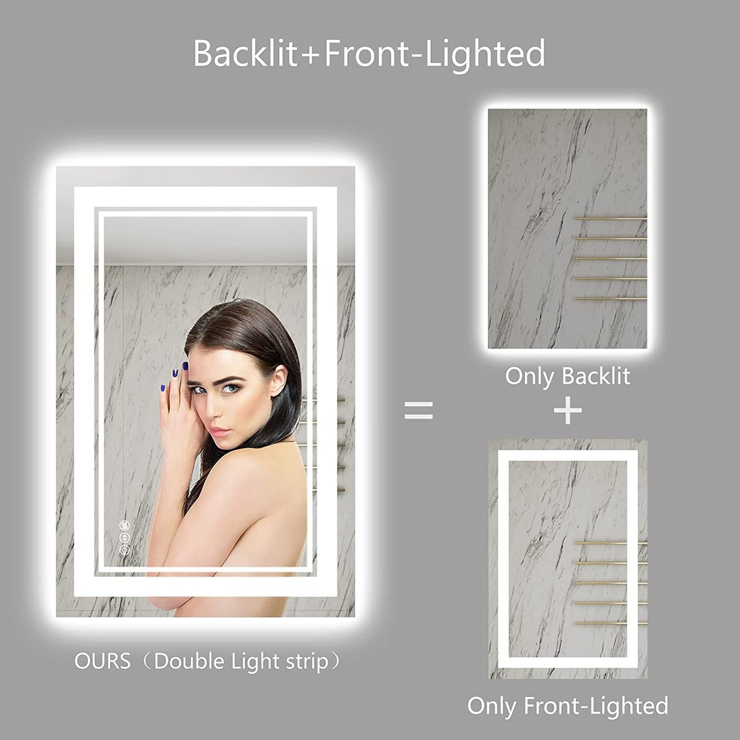 Awandee Backlit + Front-Lighted LED Mirror for Bathroom 24 x 36 Inch