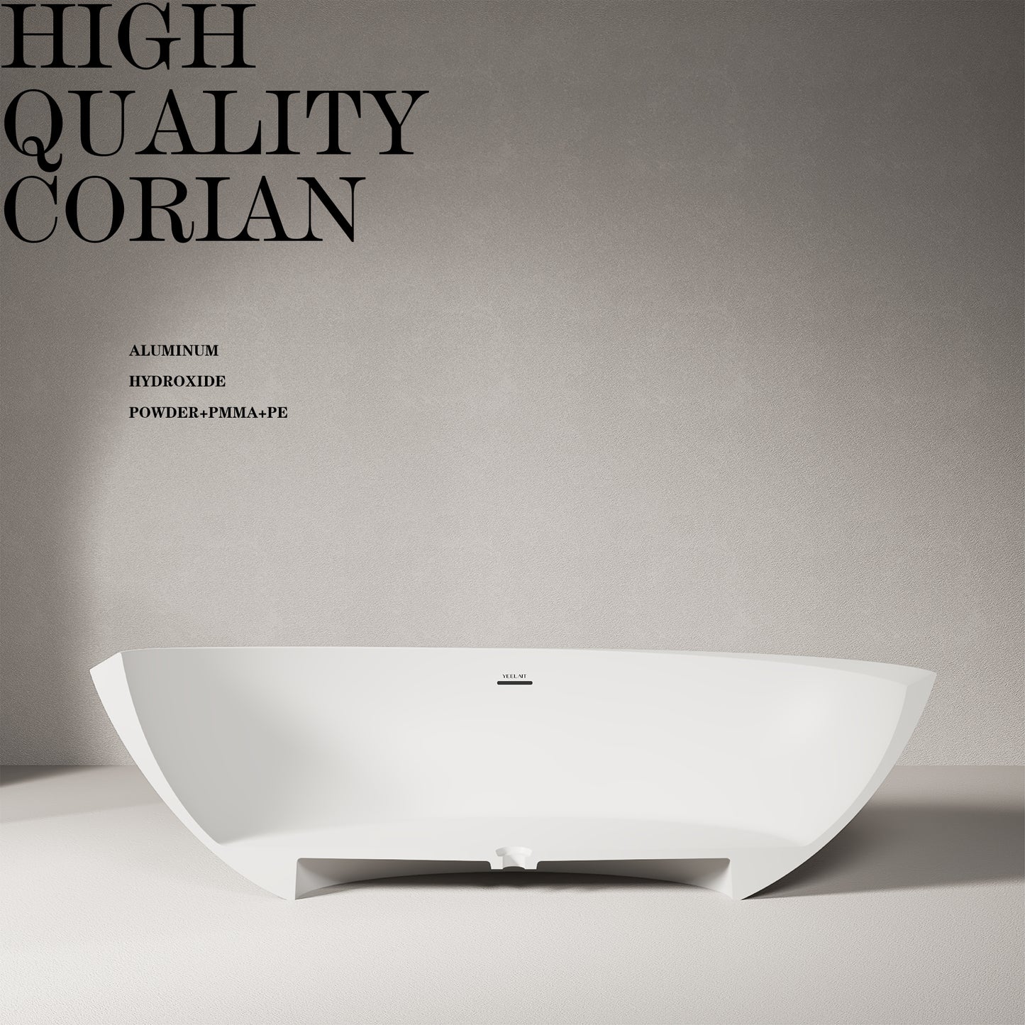 Corian Freestanding Bathtub Elegant Oval Shape Matt White