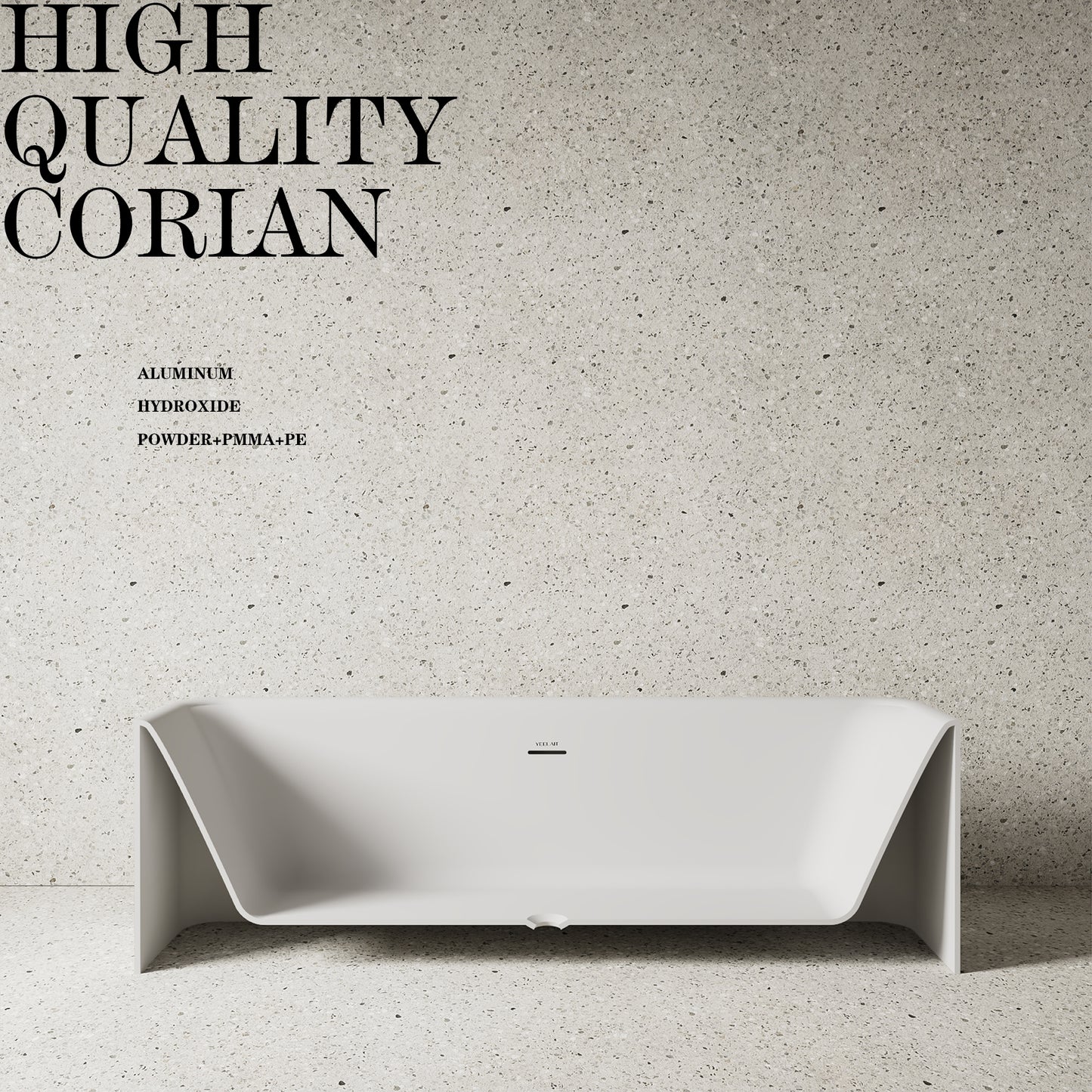 Corian Freestanding Bathtub Rectangular Shape Matt White