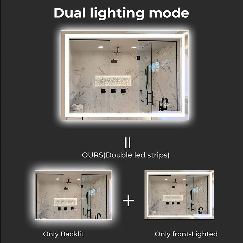 Awandee Backlit + Front-Lighted LED Mirror for Bathroom 48 x 32 Inch