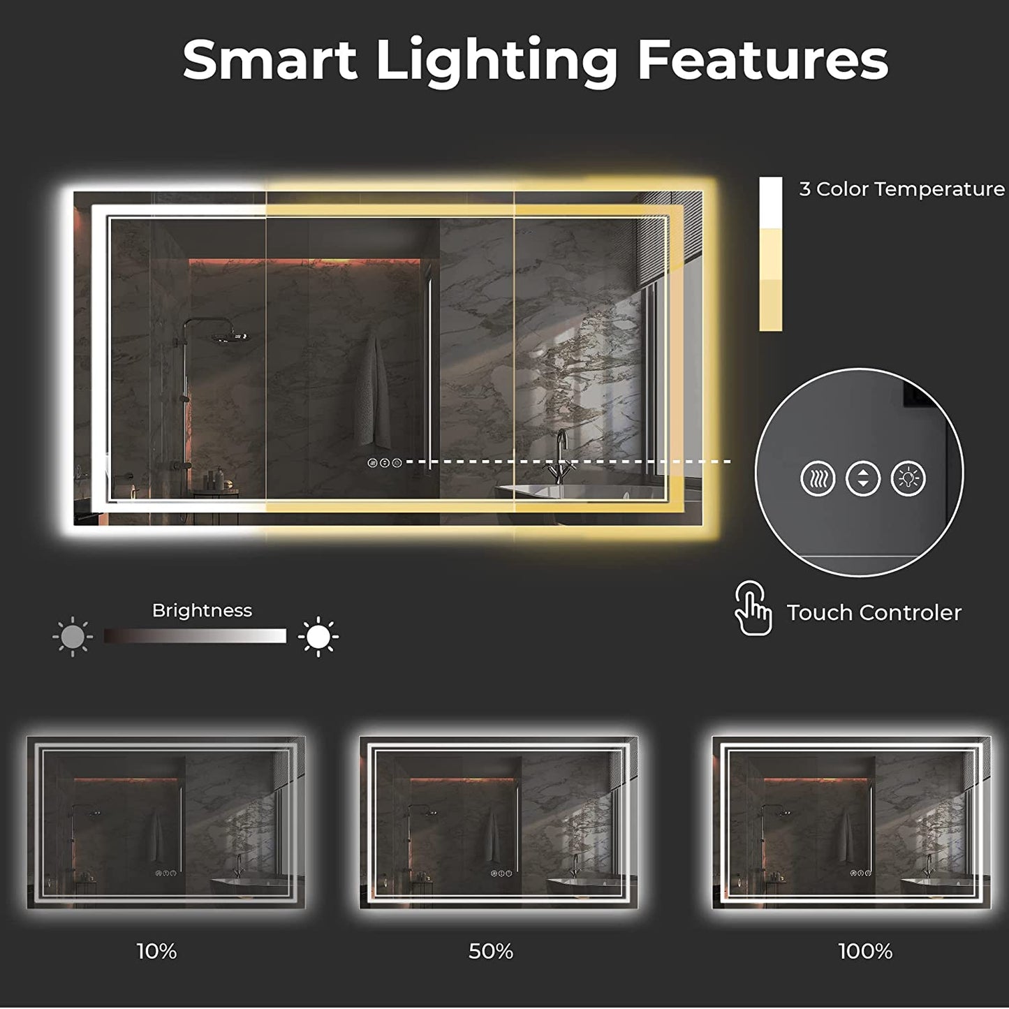 Awandee Home Backlit + Front Lighted Vanity Mirror for Bathroom 72 x 36 Inch
