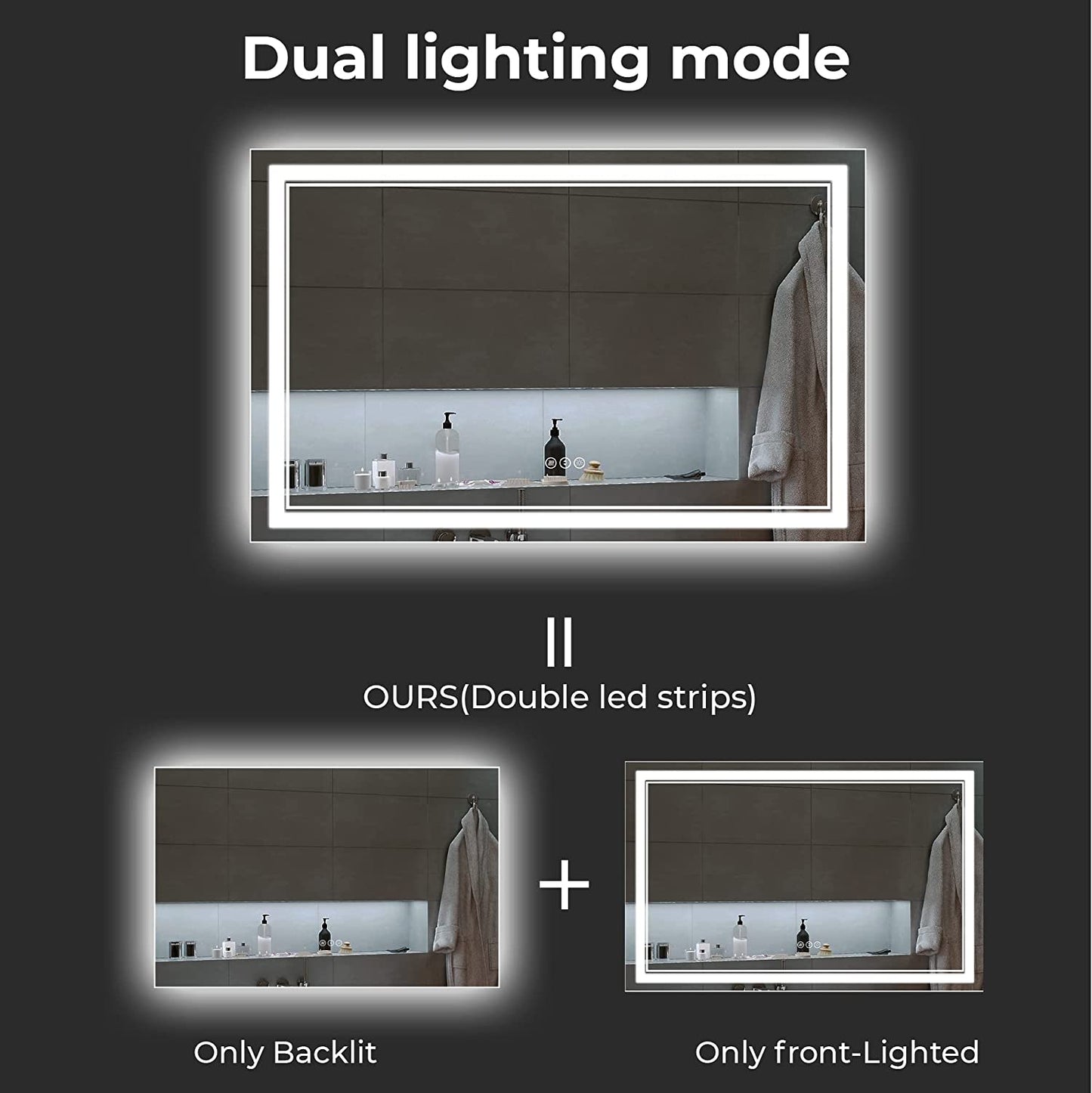 Awandee Backlit + Front-Lighted LED Mirror for Bathroom 60 x 36 Inch
