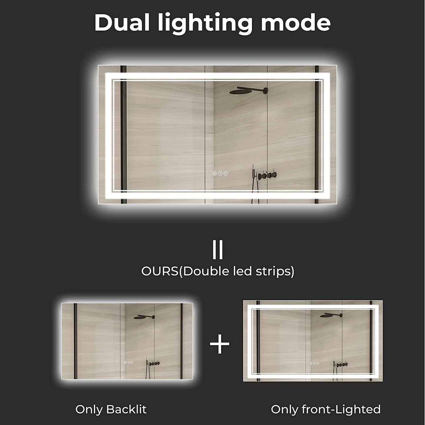 Awandee Home Backlit + Front Lighted Vanity Mirror for Bathroom 60 x 28 Inch