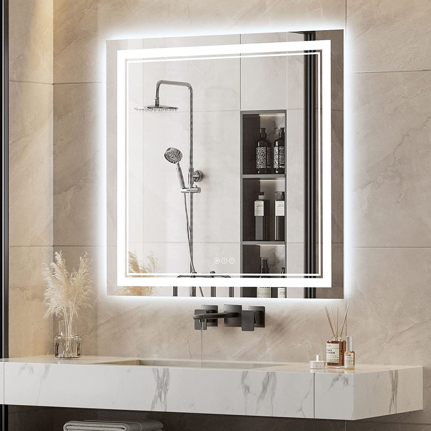 Awandee Home Backlit + Front Lighted Vanity Mirror for Bathroom 36 x 36 Inch