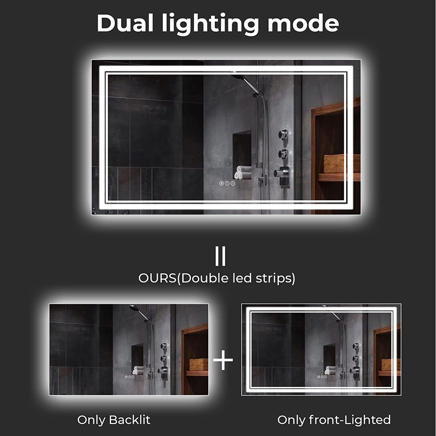 Awandee Backlit + Front-Lighted LED Mirror for Bathroom 55 x 30 Inch