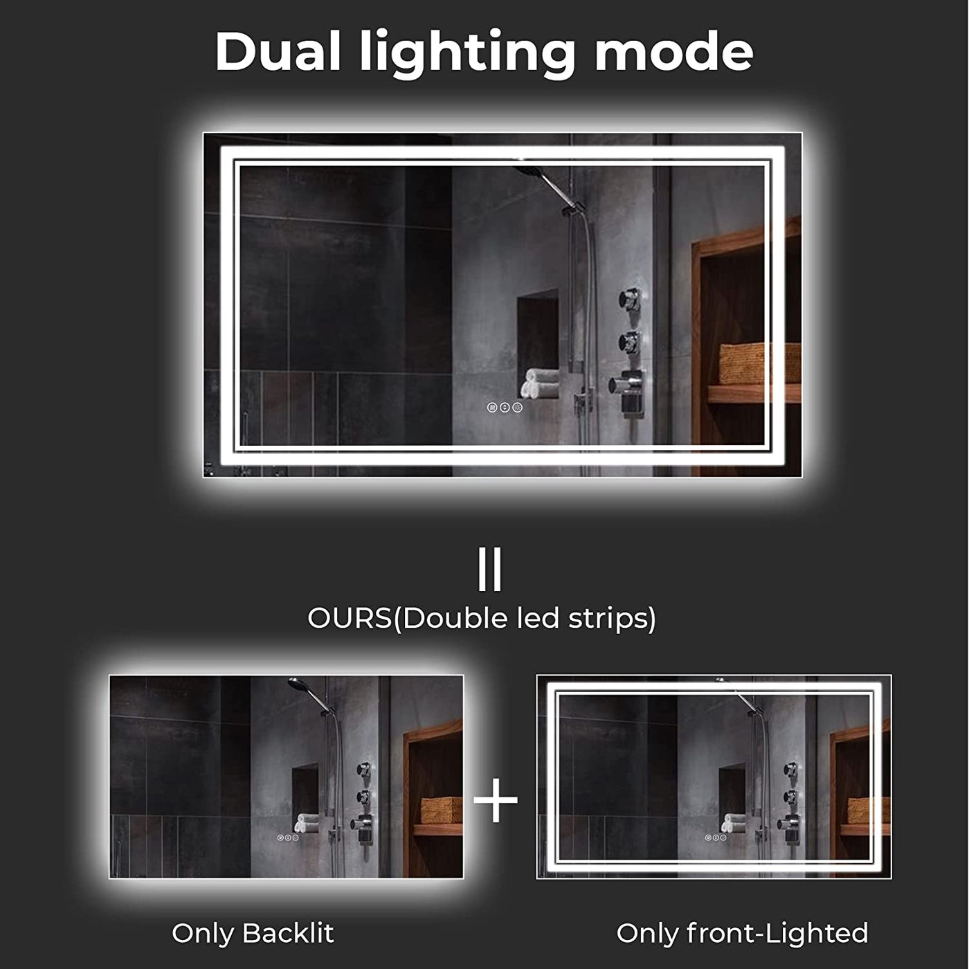 55x30 Inch LED Bathroom Mirror With Lights - Dimmable Anti-Fog Vanity Mirror, Backlit & Front Lit - View #3