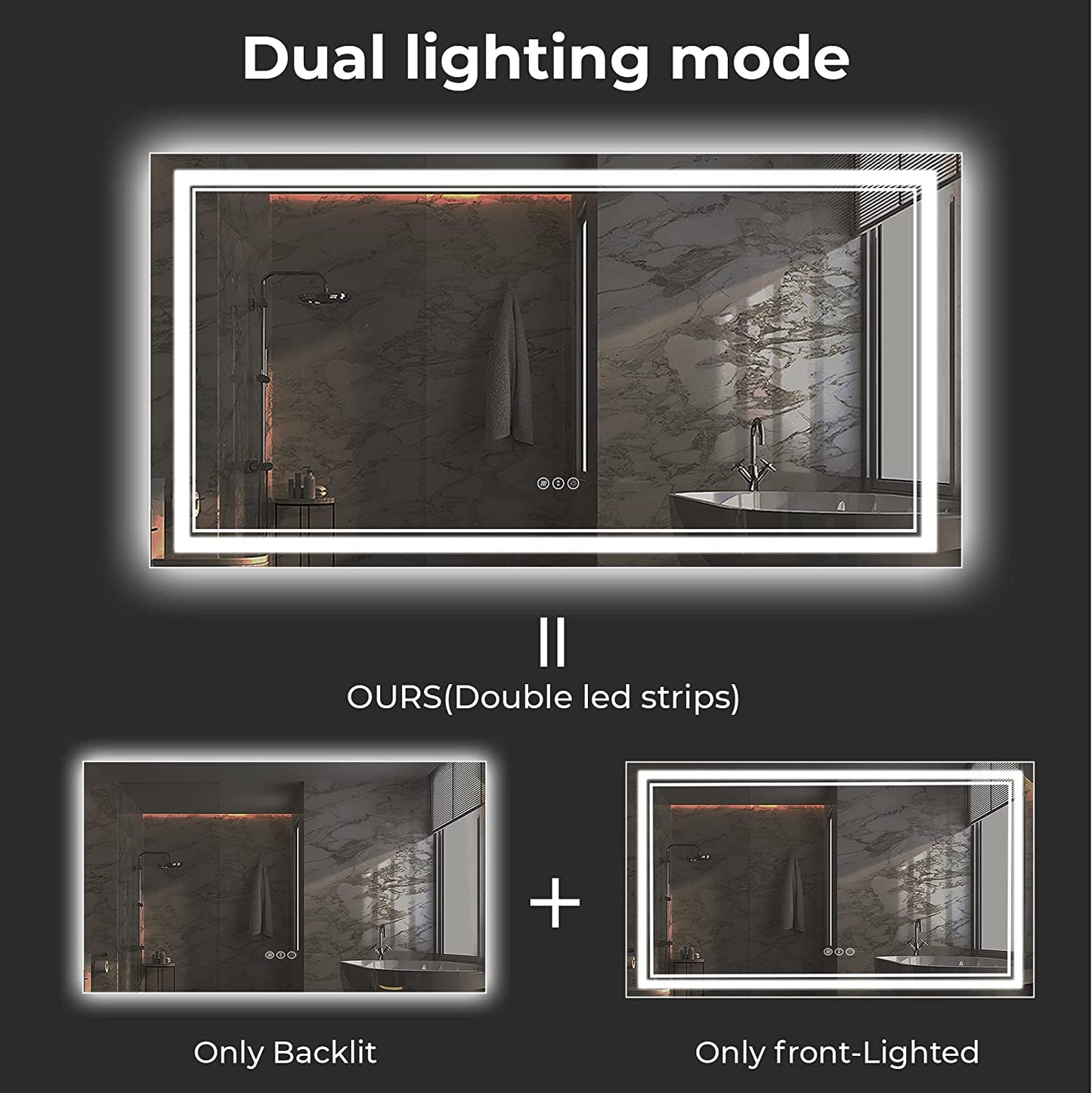 Awandee Home Backlit + Front Lighted Vanity Mirror for Bathroom 72 x 36 Inch