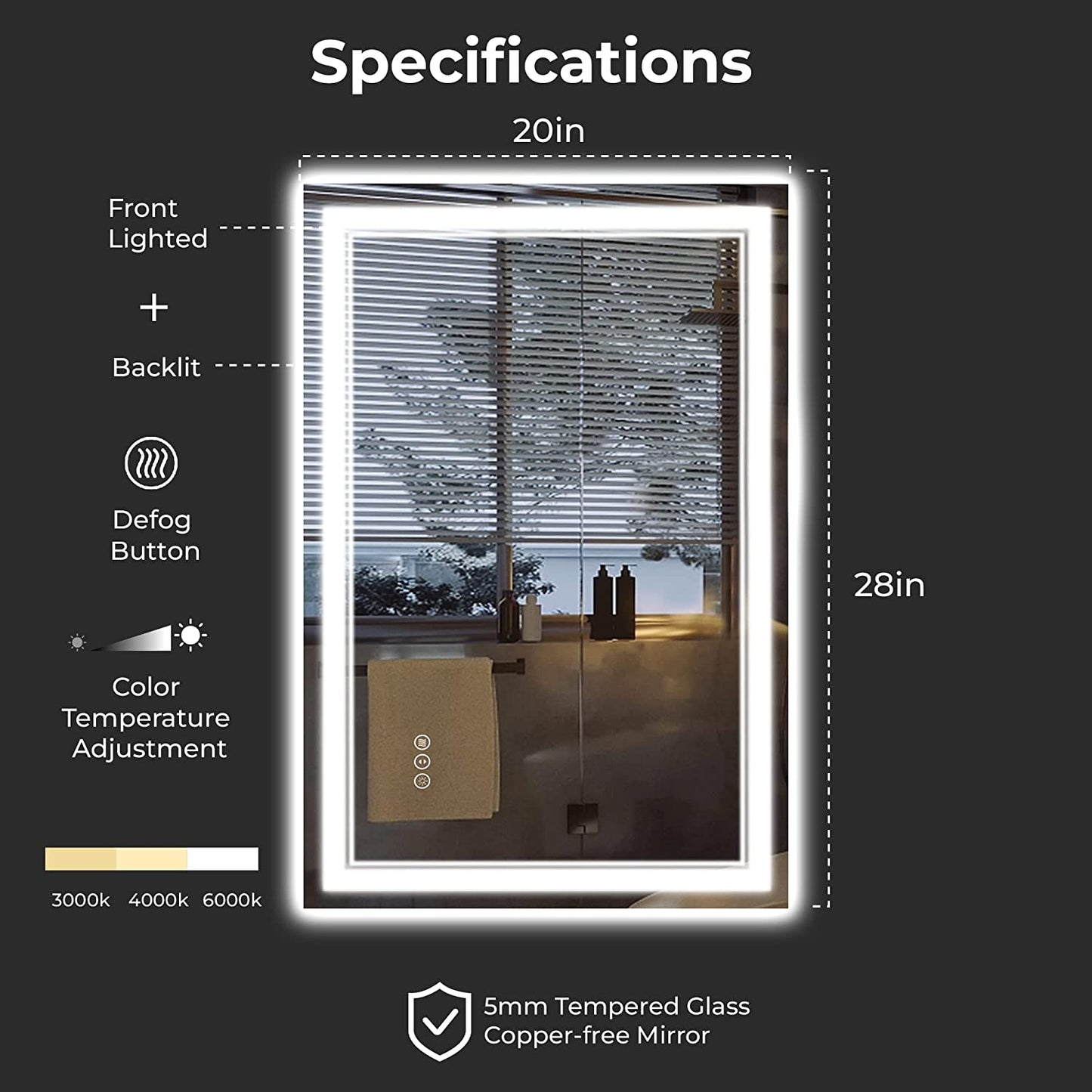 Awandee Backlit + Front-Lighted LED Mirror for Bathroom 20 x 28 Inch